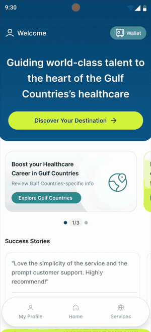 The TrueProfile app home screen and destination picker